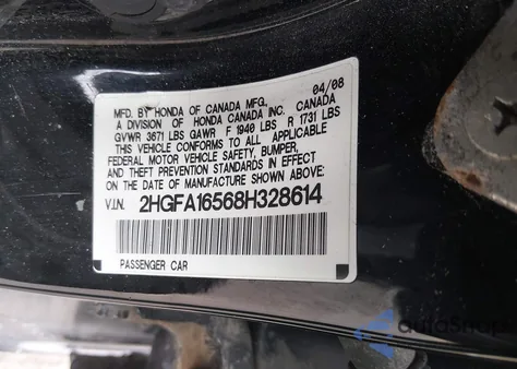 2008 Honda Civic Lx z USA, uszkodzony, nr VIN 2HGFA16568H328614